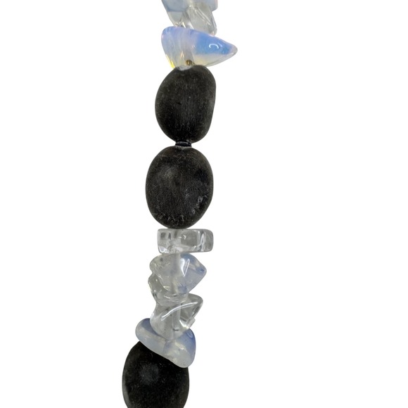 Handmade Black Velvet Opalite Beaded Necklace Boho Festival Y2K Art to Wear - Picture 2 of 6